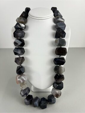 Barse Sterling Silver Genuine Banded Agate Chunky Statement Necklace